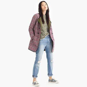 J.Crew x Liberty S Reversible Quilted Puffer Jacket Coat Green Pink Floral Print